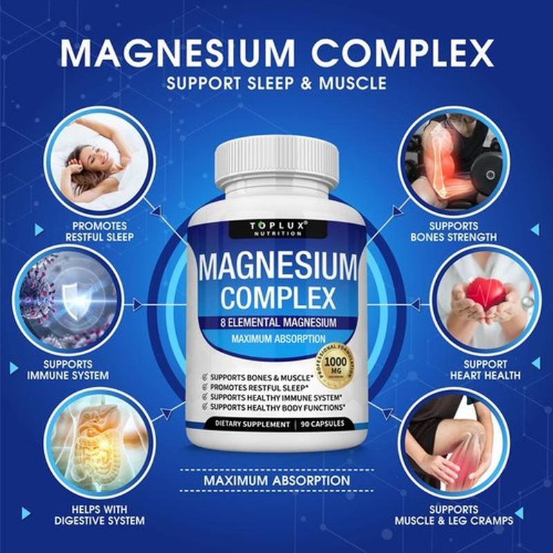 Magnesium Complex Supplement: 1000Mg of 8-Element Magnesium, 90 Capsules
